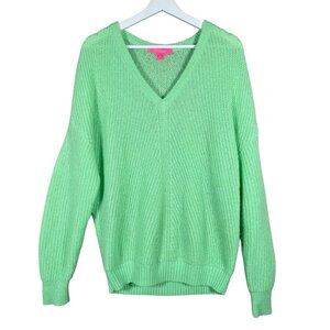 Lilly Pulitzer Kasmina Sweater Sz L Patina Bright Green V-Neck Long Sleeve Knit